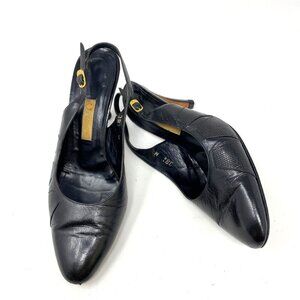 Vintage Gucci 1980's Slingbacks 3" Heel Textured Leather Accent Size 38.5
